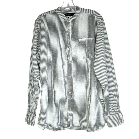 Jack & Jones striped cotton/linen, button-front men's shirt, size Large - Picture 1 of 10